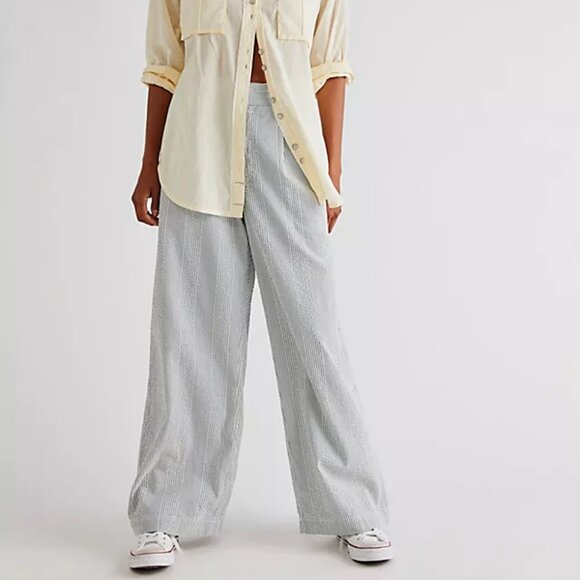 Free People Pants - Free People Good Days Seersucker Wide Leg Trousers NWOT Size XS